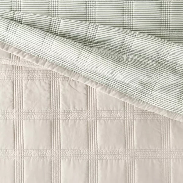 Grid Stitched Quilt Taupe/Green/Cream - Hearth & Hand™ with Magnolia (King)