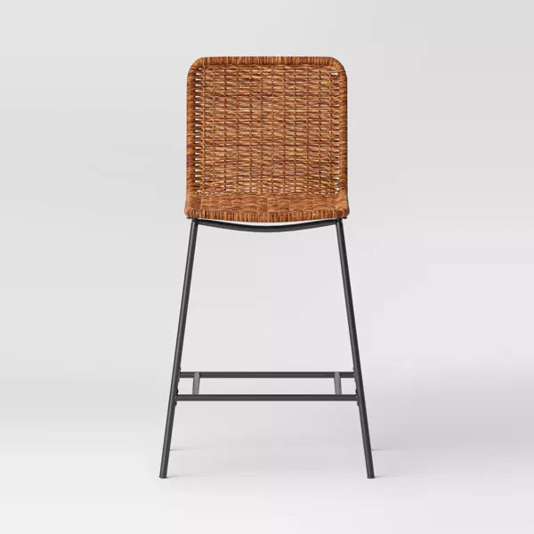 Wasson Woven Metal Leg Counter Height Barstool Tan - Threshold™: Black Frame, Jute-Like Seat, 24.2" H