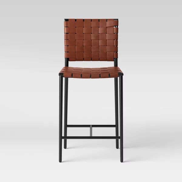 Wellfleet Woven Faux Leather Metal Base Counter Height Barstool - Threshold™ (brown)