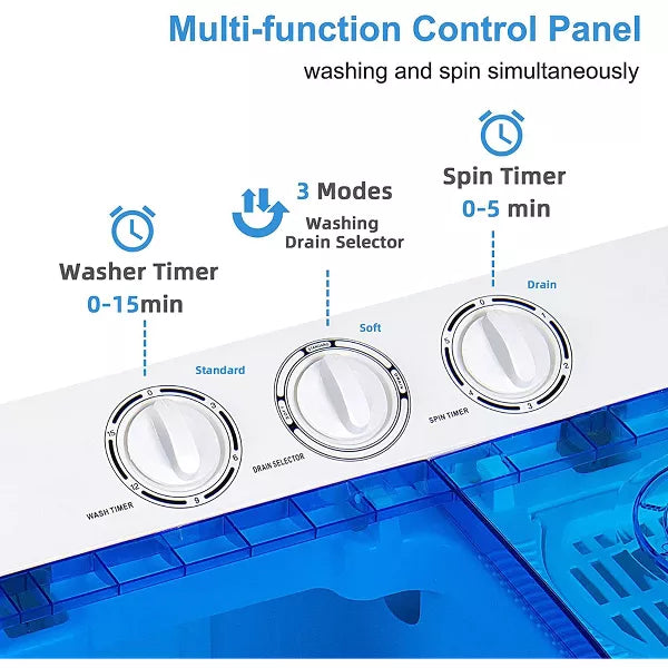 Costway Portable Twin Tub Washing Machine Washer(13.2lbs) & Spinner (8.8lbs) Grey\Blue