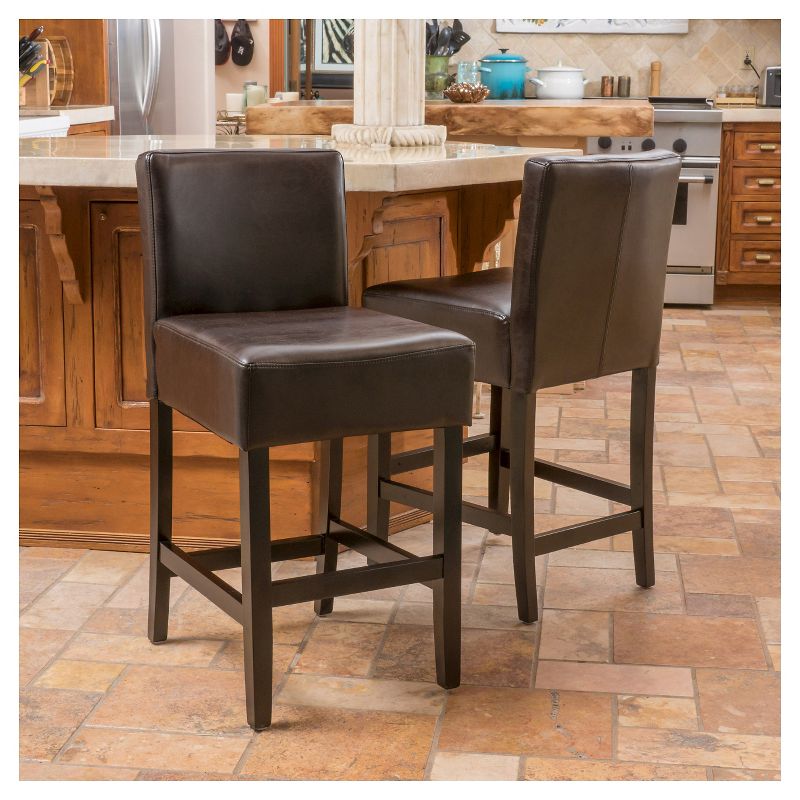 Set of 2 26" Portman Bonded Leather Counter Height Barstool Brown - Christopher Knight Home