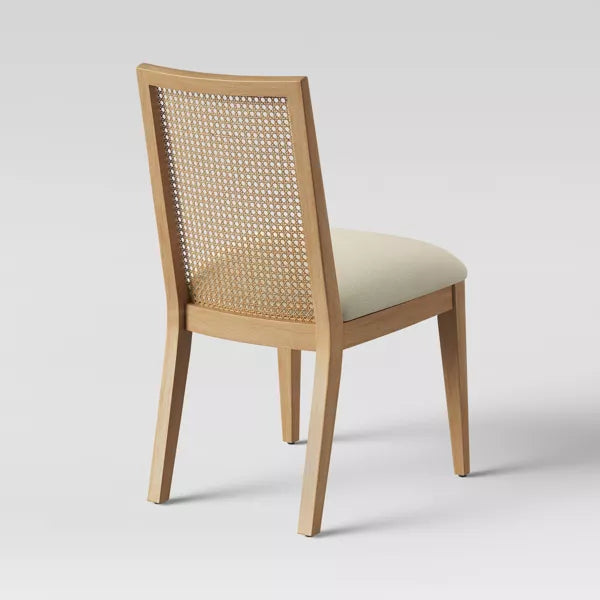 Corella Cane and Wood Dining Chair Natural - Threshold™: Rubberwood Frame, Upholstered Seat, 19.5" Height