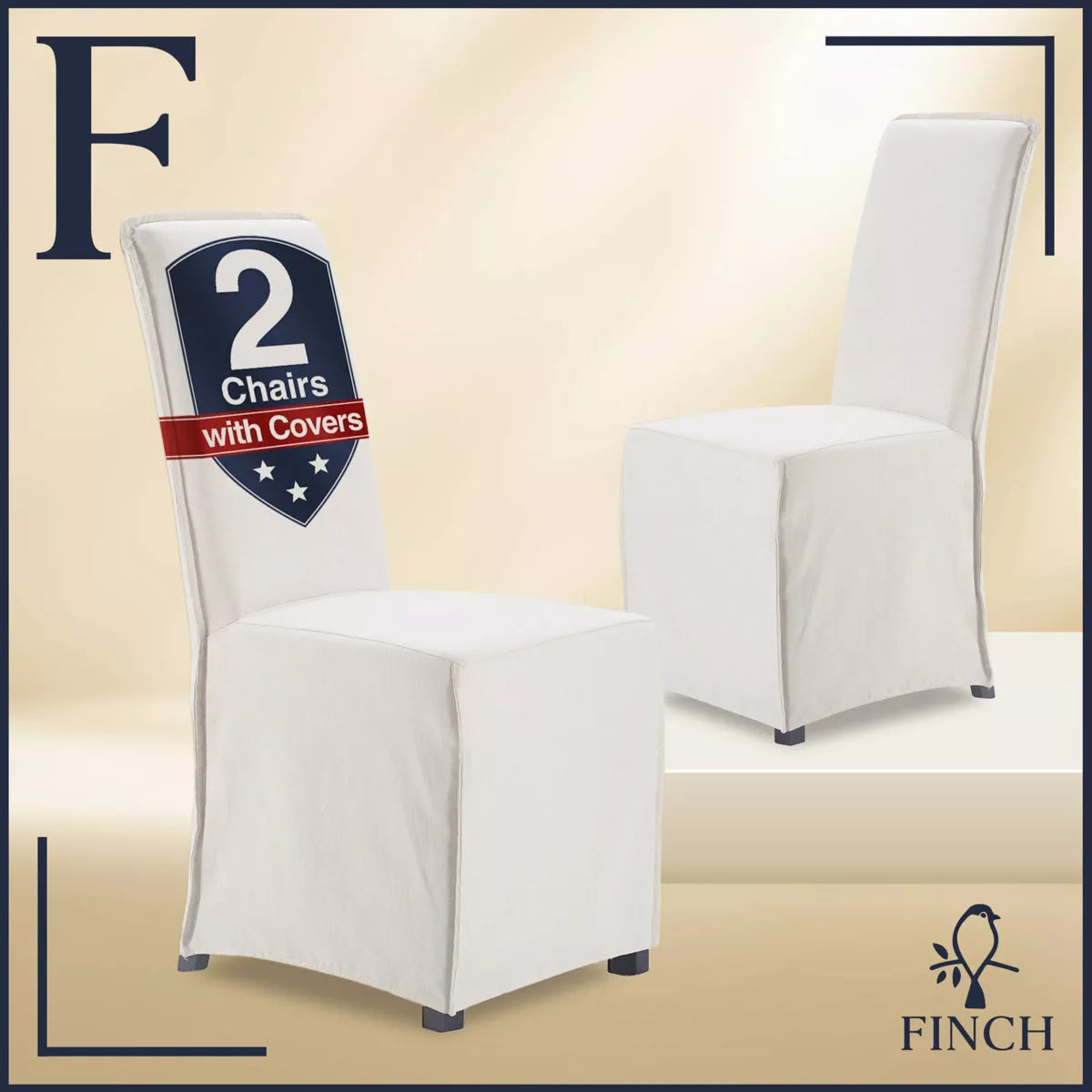 Set of 2 Grayson Slipcover Dining Chair Ivory - Finch: High-Back, Linen-Feel Polyester, Wood Legs