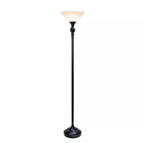 1-Light Torchiere Floor Lamp with Marbleized Glass Shade - Elegant Designs