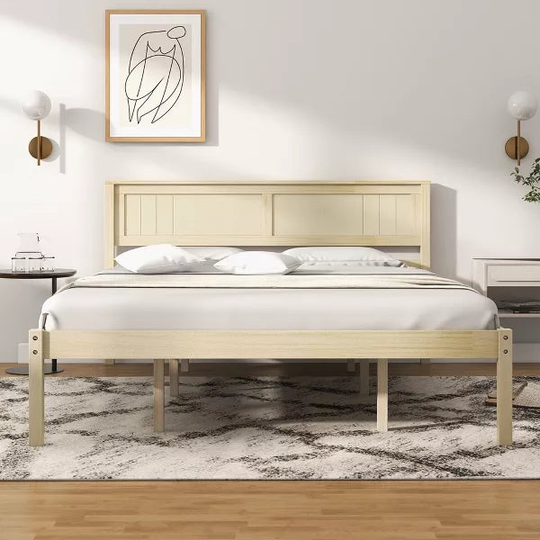 Twin Size Wooden Platform Bed Frame with Headboard Mattress Foundation Natural size full size:79.5'' x 57'' x 36'' (l x w x h)