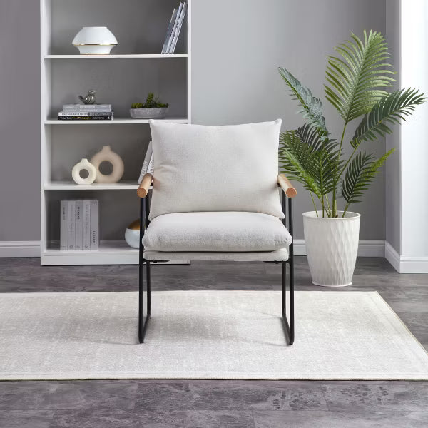 Cushioned Metal & Wood Accent Arm Chair - Cream/Black - Hearth & Hand with Magnolia: Sled-Style Legs, Textured Upholstery