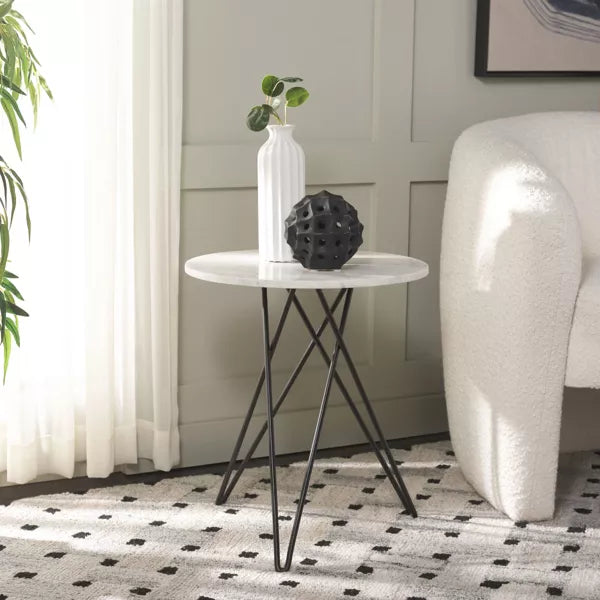 Cade Marble Side Table - White Marble/Black - Safavieh