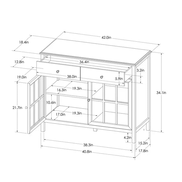 Windham 2 Door Accent Buffet, Cabinet with Shelves - Teal - Threshold™: Pine Wood, Glass Pane Doors, Storage