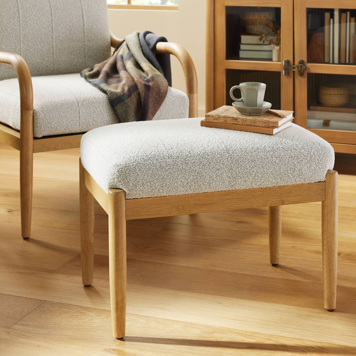 Boucle Upholstered Wood Ottoman - Hearth & Hand™ with Magnolia