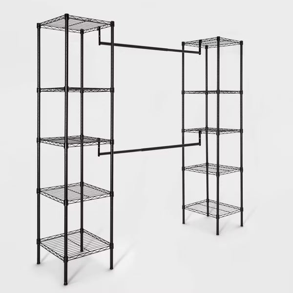 4'11" - 6'10" Wire Closet System Black - Brightroom™: Adjustable Shelves, Steel Frame, 10-Piece Organizer Kit