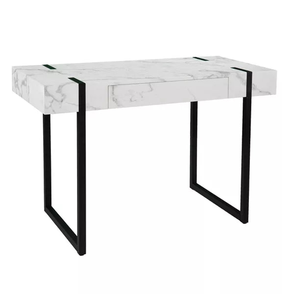 Wennan Modern Faux Marble Desk Black/White - Aiden Lane: Sturdy Iron Frame, Spacious Worktop