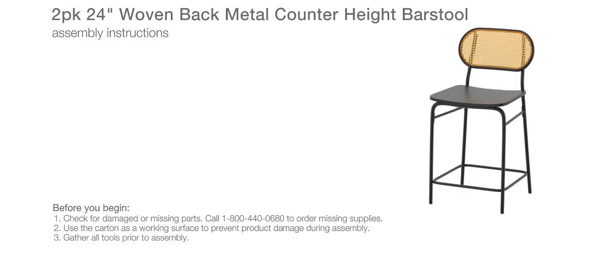 24" Set of 2 Wicker Back Metal Counter Height Barstool Black - Room Essentials