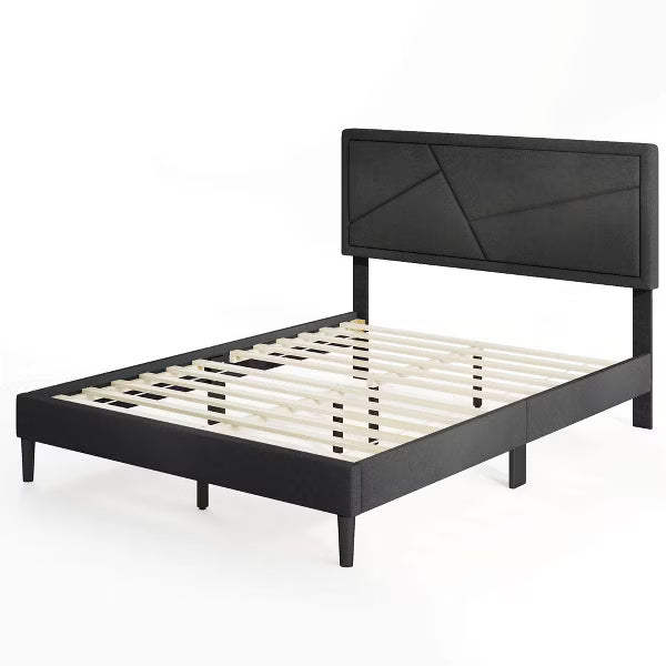 Costway Full Size Bed Frame with High Headboard & Wooden Slats No Box Spring Needed