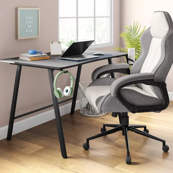 Swivel Gaming Chair Gray - Room Essentials™: Upholstered Computer Desk Chair, Adjustable, Fixed Arms