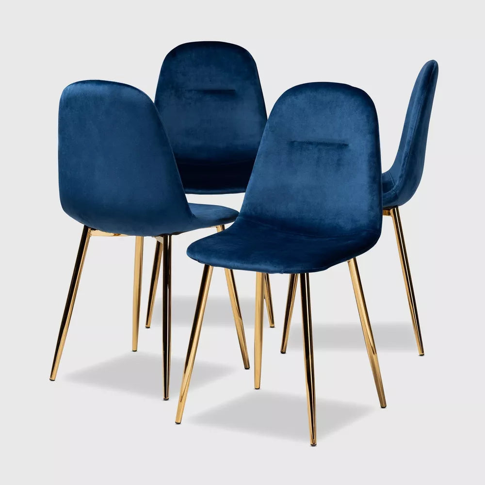 Set of 4 Elyse Velvet Upholstered Metal Dining Chairs - Baxton Studio