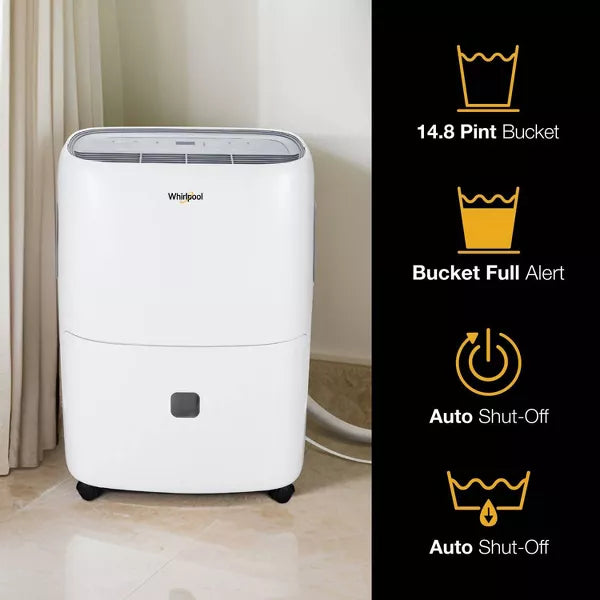 Whirlpool 50 Pint Portable Dehumidifier with Built-in Pump: Accudry, UL Listed, No Filter, Over 3000 sq. ft. Coverage