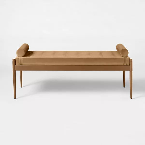 Bolster Tufted Bench Beige - Threshold™ designed with Studio McGee: Velvet Upholstery, Powder-Coated Steel Legs, 225lb Capacity