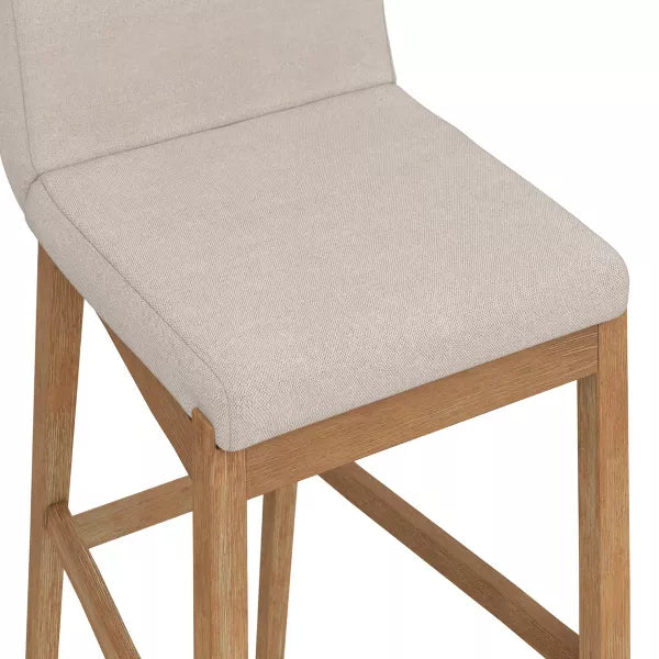 Nathan James Upholstered Wood Counter Height Barstool Light Brown Flax: Rubberwood Frame, 300 lbs Capacity