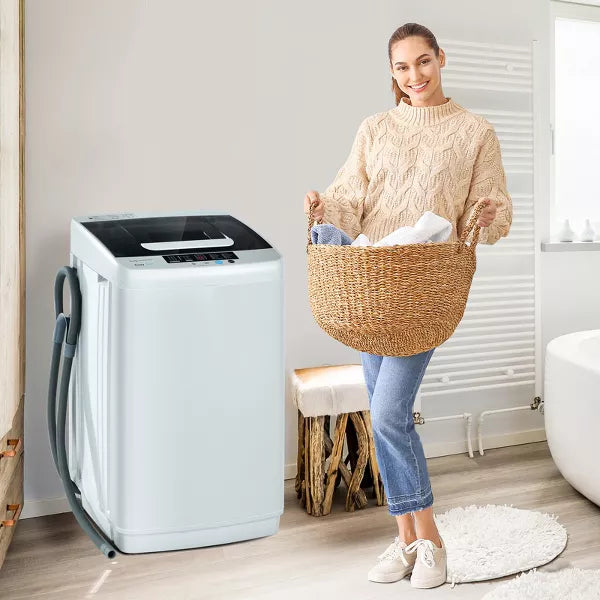 Portable Full-Automatic Laundry Washing Machine 8.8lbs Spin Washer W/ Drain Pump