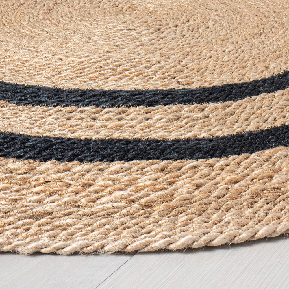 Round 5' Double Stripe Braided Jute Area Rug Charcoal/Tan - Hearth & Hand™ with Magnolia