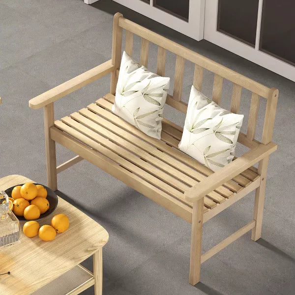 Costway Indonesia Teak Wood Garden Bench 2-Person Patio Bench with Backrest & Armrests Natural