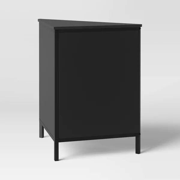 Mesh Corner Cabinet Black - Threshold™: Sleek Metal Storage with Golden Handles, V-Shaped Design