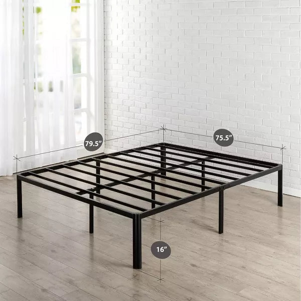 16" Van Metal Platform Bed Frame with Steel Slat Support Black - Zinus (Size King)