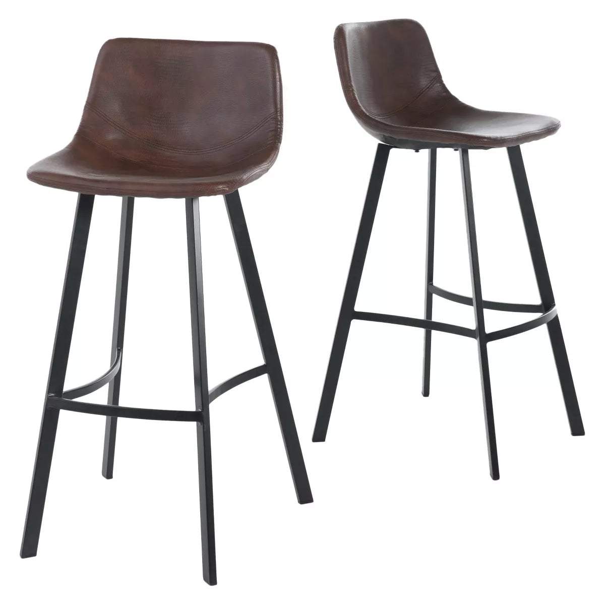 Set of 2 30" Dax Faux Leather Barstool Brown - Christopher Knight Home: Modern Low Back, Steel Frame