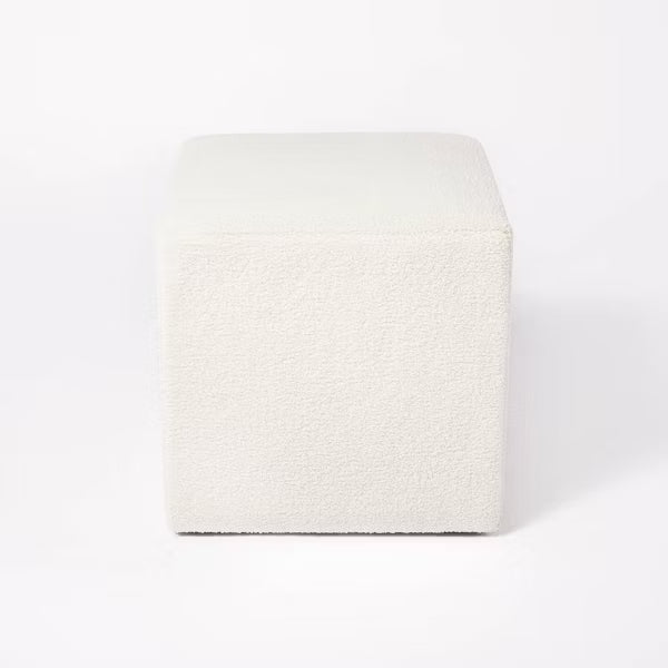 Lynwood Square Upholstered Cube Ottoman Faux Shearling Cream Boucle - Threshold™ designed with Studio McGee, Fully Assembled