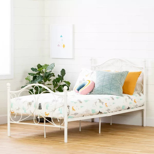 Twin Country Poetry Complete Metal Platform Kids' Bed White - South Shore