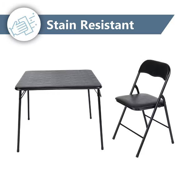 Peakform 5pc Folding Table Set Black: Vinyl Padded, Space-Saving Storage, No Tools Assembly