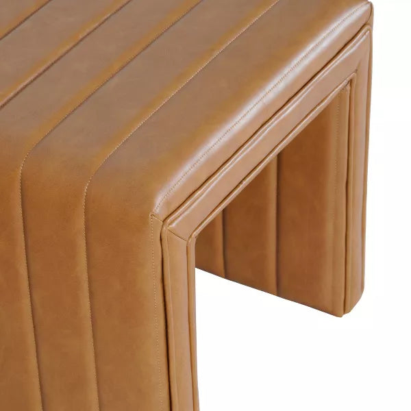 Modern Channel Ottoman - HomePop (Color Caramel Faux Leather)