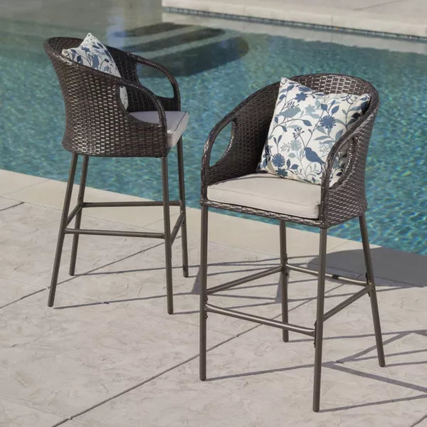 Doinica 2pk Wicker Outdoor Patio Barstool Brown Christopher Knight