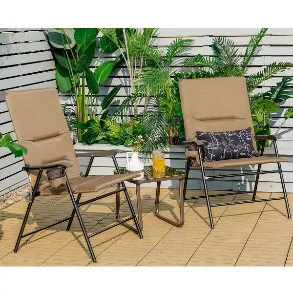 Costway Patio Padded Folding Portable Chair Camping Dining Outdoor Beach Chair Grey\Brown