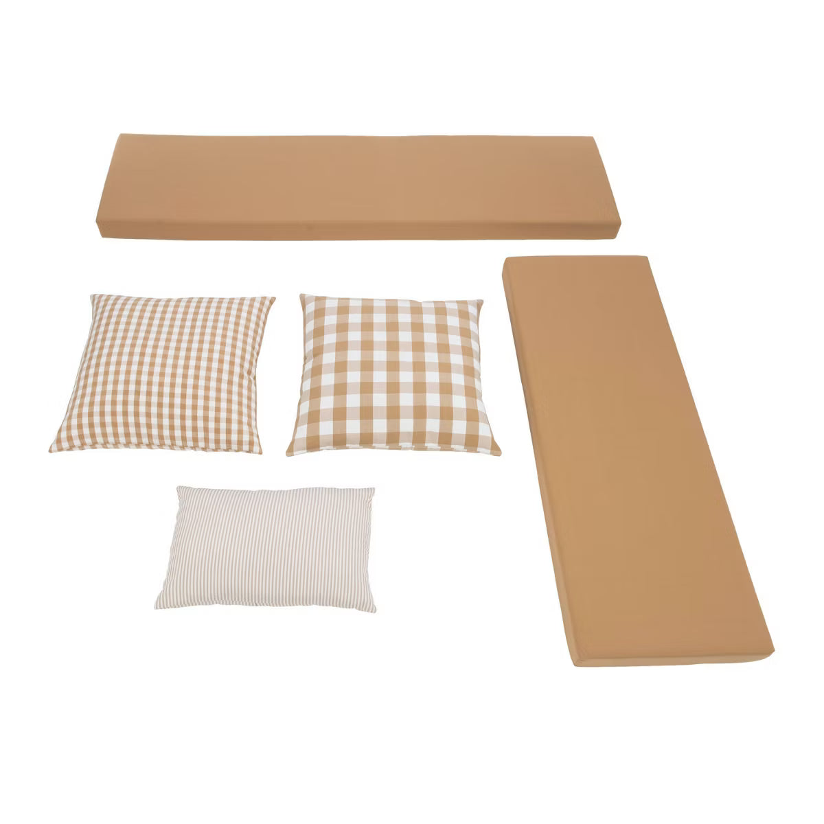5pc Tobin Traditional Nook Foam Bench and Accent Pillow Cushion Set Natural - Linon: Canvas Upholstery, Cozy Corner Seating