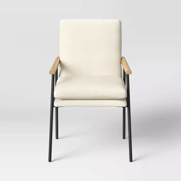 Lewes Wood Arm Upholstered Dining Chair with Metal Legs - Threshold™