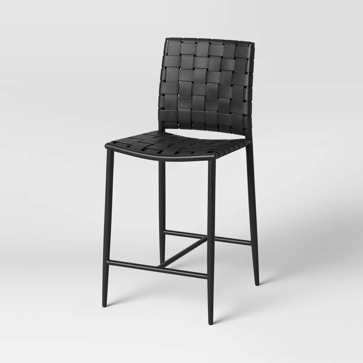 Wellfleet Woven Faux Leather Metal Base Counter Height Barstool - Threshold™ (black)