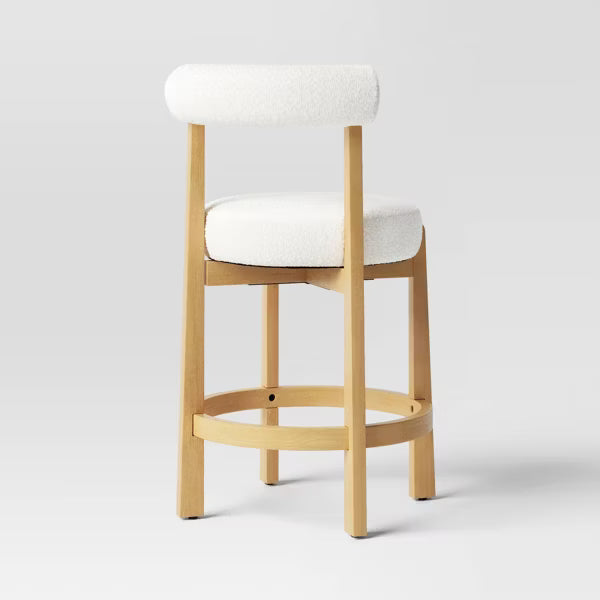Sculptural Upholstered and Wood Boucle Counter Height Barstool Cream - Threshold™: Round, Stained, Polyurethane Foam Filled
