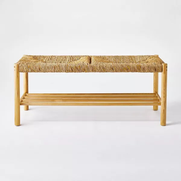 Bench with Woven Frame Light Brown - Threshold™ designed with Studio McGee: Ash Frame, Rectangle Shape, No Upholstery