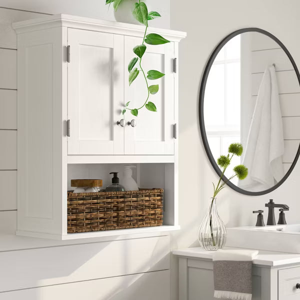 Wood Wall Cabinet White - Threshold™: MDF Floating Shelf, Over Toilet Storage, 2 Shelves
