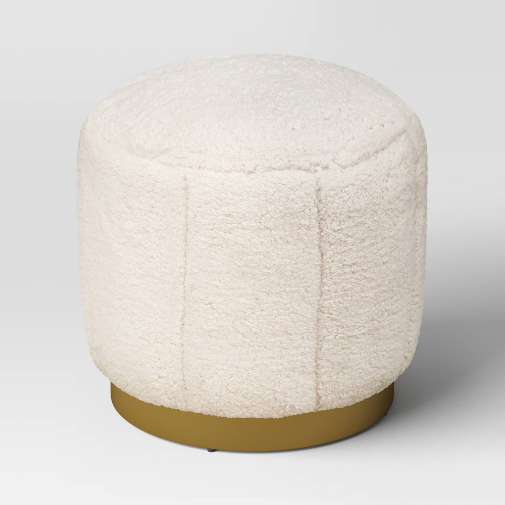 Galena Channel Tufted Shearling Brass Ottoman Cream - Threshold™