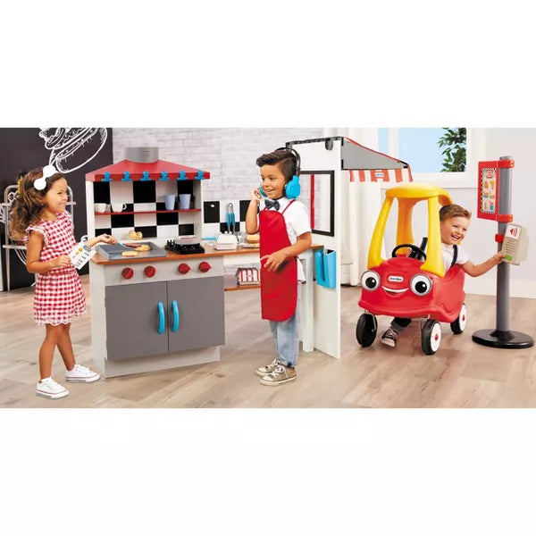 Little Tikes Drive Thru Diner Wooden Pretend Play Kitchen Toy 40pc Accessories for 2 Sided Play