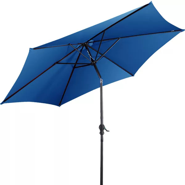 9FT Patio Umbrella Patio Market Steel Tilt W/ Crank Outdoor Yard Garden Blue