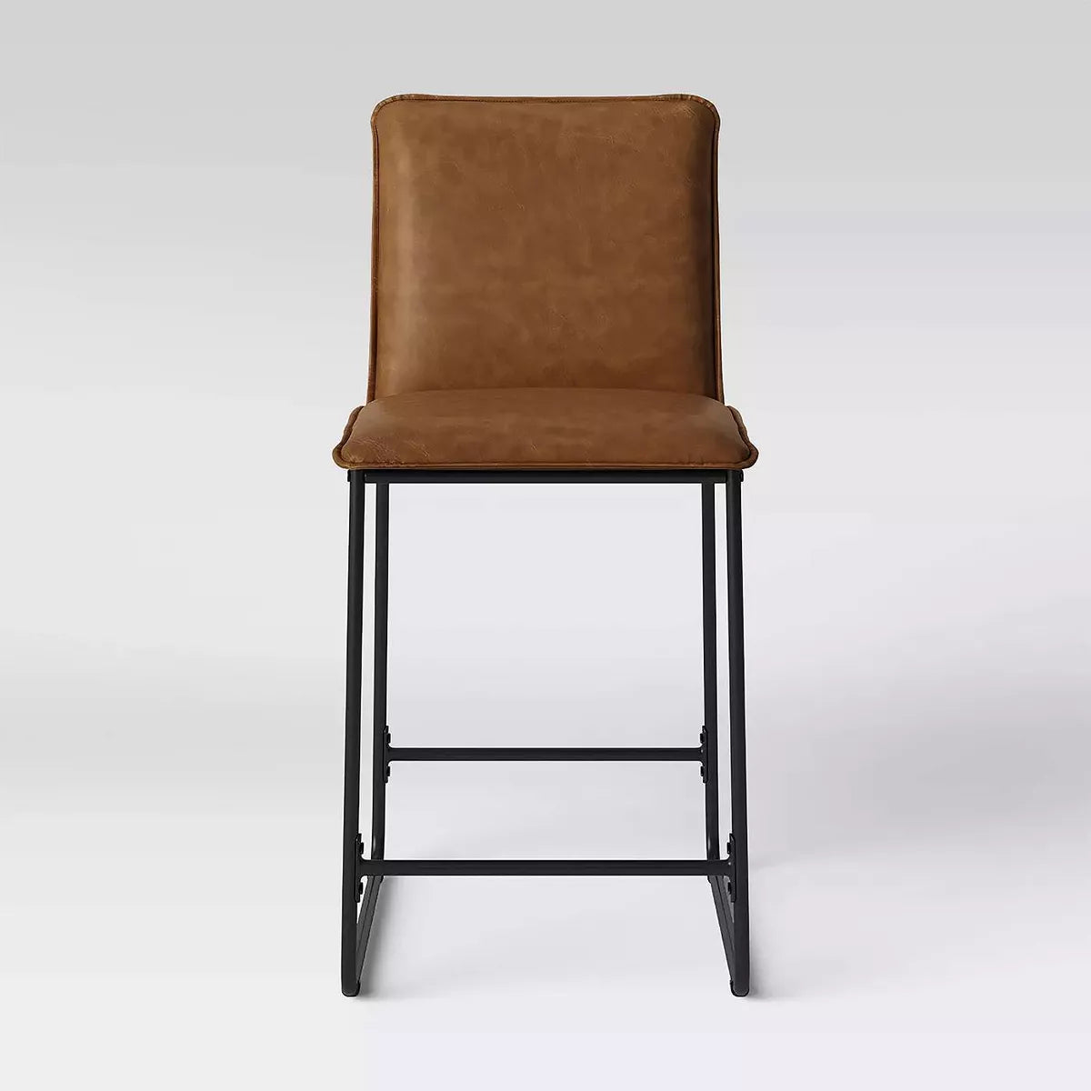 Upholstered Counter Height Barstool with Metal Frame Camel Faux Leather - Room Essentials™: Sledge-Style Legs, Padded Seat