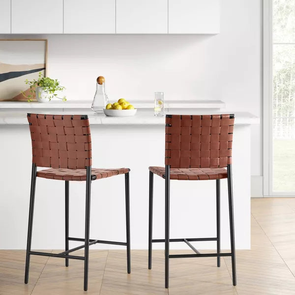 Wellfleet Woven Faux Leather Metal Base Counter Height Barstool - Threshold™ (brown)