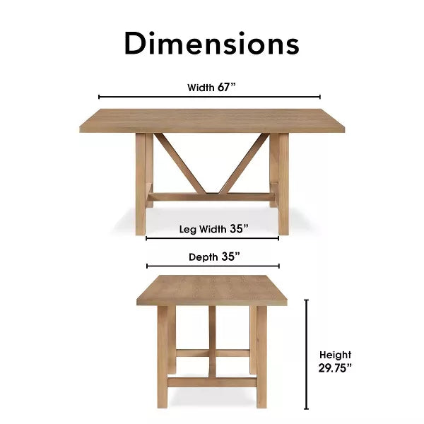 Grant Wood Dining Table Rustic Beige - Finch: Modern Farmhouse Style, Seats Six, Trestle Base