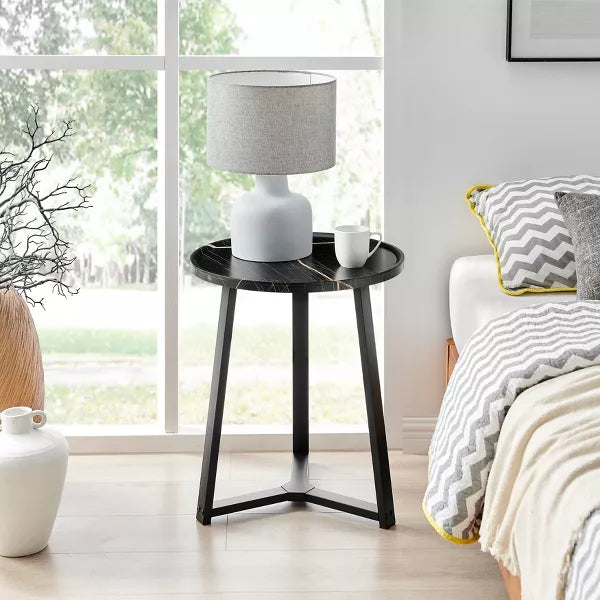 Danya B. 23.3"x19.7" Harper Round Mid-Century Side Accent Table with Modern Pedestal Legs