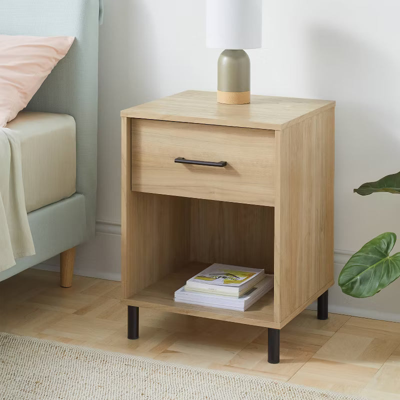 Mixed Materials Wood and Metal Nightstand Natural Wood - Room Essentials™