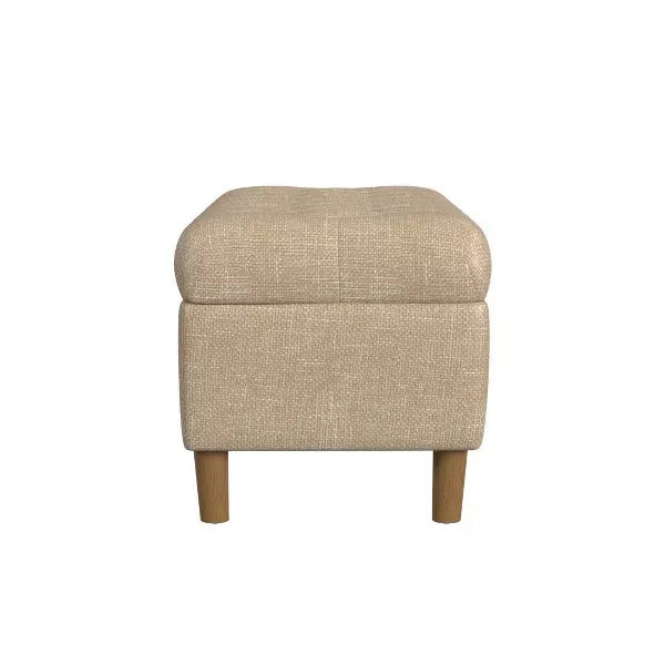 Button Tufted Storage Bench with Cone Wood Legs - HomePop (Color Light Tan)