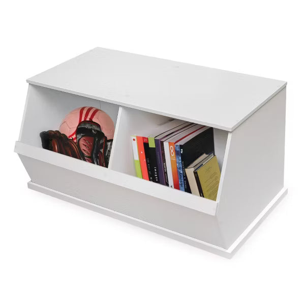 Badger Basket Children S Two Bin Wood Stackable Storage Organizing Cubby 5.3 Cu Ft. - White